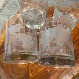 Nescafe Etched Glass World Map Globe Double Glass Tumblers Set of 4 Vintage